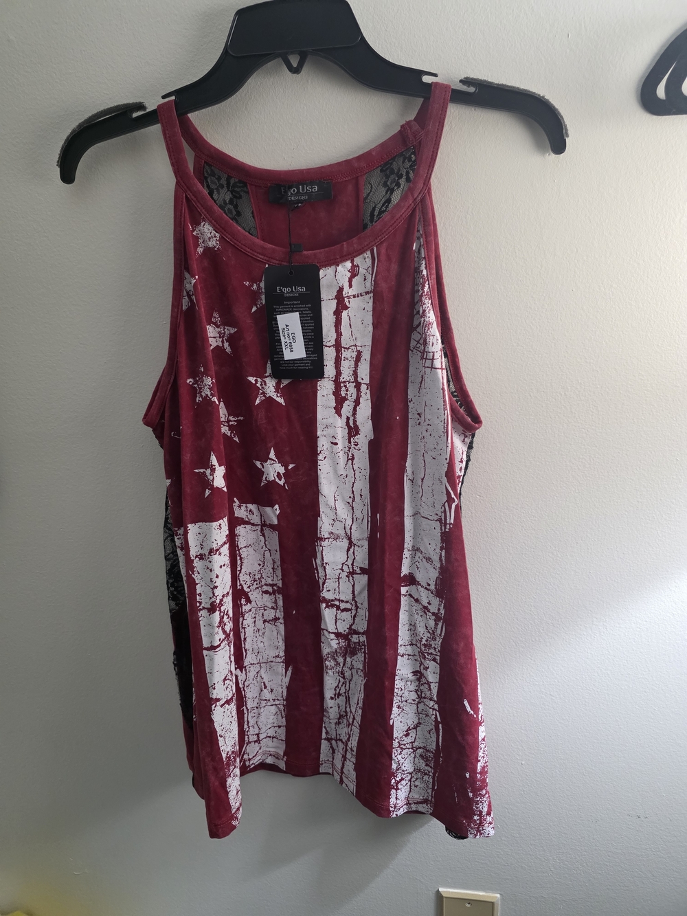 EGO Red and White Distressed Flag-Print Tank Top